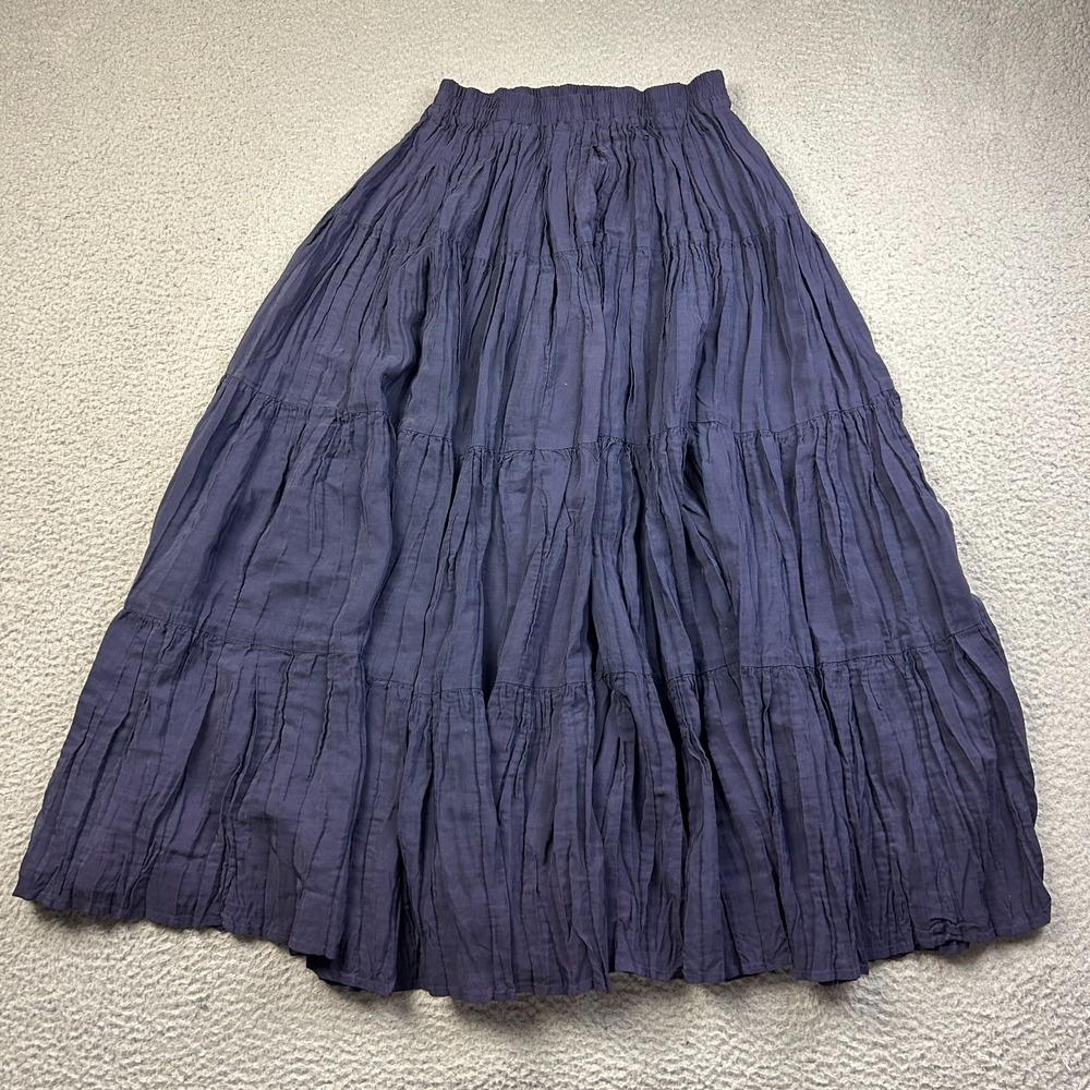 Circle T Marilyn Lenox Skirt Womens Navy Purple Tiered Crinkle Maxi Boho FITS S